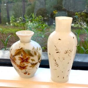 CHOICE of Floral and Leaf Patterned Vases white glass with the painting 1920s